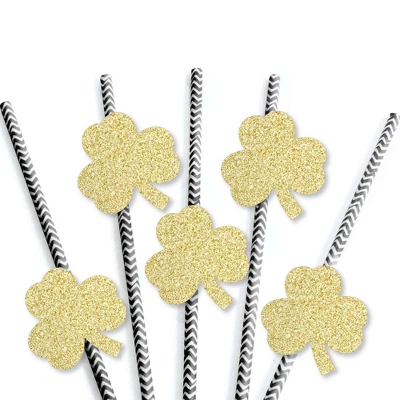 Big Dot Of Happiness Gold Glitter Shamrocks Party Straws - No-Mess Real Glitter Cut-Outs & Decorative St. Patrick's Day Party Paper Straws - Set Of 24 2 Big Dot Of Happiness Gold Glitter Shamrocks Party Straws - No-Mess Real Glitter Cut-Outs & Decorative St. Patrick's Day Party Paper Straws - Set Of 24 - Image 2