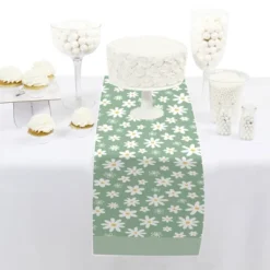 Big Dot Of Happiness Sage Green Daisy Flowers - Petite Floral Party Paper Table Runner - 12 X 60 Inches
