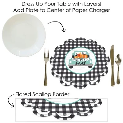 Big Dot Of Happiness Happy Fall Truck - Harvest Pumpkin Party Round Table Decorations - Paper Chargers - Place Setting For 12 6 Big Dot Of Happiness Happy Fall Truck - Harvest Pumpkin Party Round Table Decorations - Paper Chargers - Place Setting For 12 - Image 6
