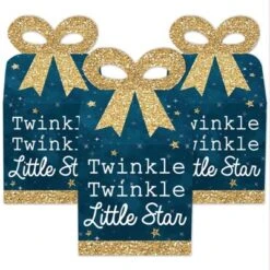 Big Dot Of Happiness Twinkle Twinkle Little Star - Square Favor Gift Boxes - Baby Shower Or Birthday Party Bow Boxes - Set Of 12