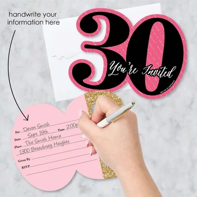 Big Dot Of Happiness Chic 30th Birthday - Pink, Black And Gold - Shaped Fill-in Invites - Birthday Party Invitation Cards With Envelopes - Set Of 12 1 Big Dot Of Happiness Chic 30th Birthday - Pink, Black And Gold - Shaped Fill-in Invites - Birthday Party Invitation Cards With Envelopes - Set Of 12