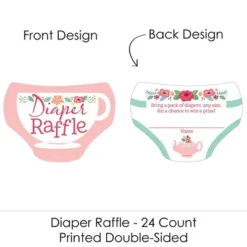 Big Dot Of Happiness Floral Let's Par-Tea - Diaper Shaped Raffle Ticket Inserts - Garden Tea Party Baby Shower Diaper Raffle Game - Set Of 24