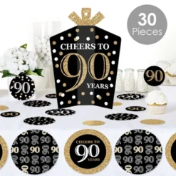 Big Dot Of Happiness Adult 90th Birthday - Gold - Birthday Party Decor And Confetti - Terrific Table Centerpiece Kit - Set Of 30