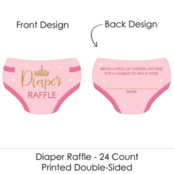 Big Dot Of Happiness Little Princess Crown - Diaper Shaped Raffle Ticket Inserts - Pink & Gold Princess Baby Shower Diaper Raffle Game - Set Of 24