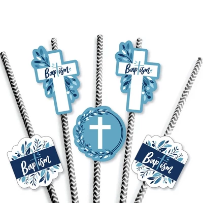 Big Dot Of Happiness Baptism Blue Elegant Cross - Paper Straw Decor - Boy Religious Party Striped Decorative Straws - Set Of 24 4 Big Dot Of Happiness Baptism Blue Elegant Cross - Paper Straw Decor - Boy Religious Party Striped Decorative Straws - Set Of 24 - Image 4