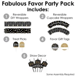 Big Dot Of Happiness Adult 100th Birthday - Gold - Birthday Party Favors And Cupcake Kit - Fabulous Favor Party Pack - 100 Pieces