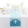 Big Dot Of Happiness Blue Elegant Cross - Petite Boy Religious Party Paper Table Runner - 12 X 60 Inches