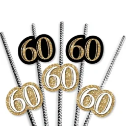 Big Dot Of Happiness Adult 60th Birthday - Gold - Paper Straw Decor - Birthday Party Striped Decorative Straws - Set Of 24 -Aurora Party Sales GUEST cbc49ea9 88a4 49c1 ae64 6e5f5f3fb783