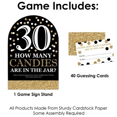 Big Dot Of Happiness Adult 30th Birthday - Gold - How Many Candies Birthday Party Game - 1 Stand And 40 Cards - Candy Guessing Game 2 Big Dot Of Happiness Adult 30th Birthday - Gold - How Many Candies Birthday Party Game - 1 Stand And 40 Cards - Candy Guessing Game - Image 2