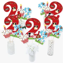Big Dot Of Happiness 2nd Birthday Farm Animals - Barnyard Second Birthday Party Centerpiece Sticks - Table Toppers - Set Of 15