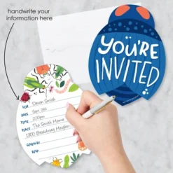 Big Dot Of Happiness Buggin' Out - Shaped Fill-In Invitations - Bugs Birthday Party Invitation Cards With Envelopes - Set Of 12
