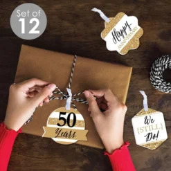 Big Dot Of Happiness We Still Do - 50th Wedding Anniversary - Assorted Hanging Anniversary Party Favor Tags - Gift Tag Toppers - Set Of 12