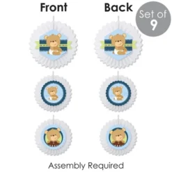 Big Dot Of Happiness Baby Boy Teddy Bear - Hanging Baby Shower Tissue Decoration Kit - Paper Fans - Set Of 9 -Aurora Party Sales GUEST cf26bf88 d0d8 4529 a5ae 8f522ee2b126