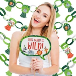 Big Dot Of Happiness Jungle Party Animals - Banner And Photo Booth Decor - Safari Zoo Birthday Party Or Baby Shower Supplies Kit - Doterrific Bundle