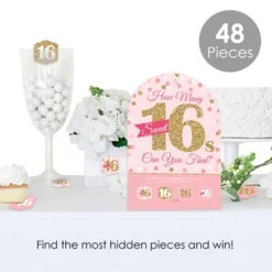 Big Dot Of Happiness Sweet 16 - 16th Birthday Party Scavenger Hunt - 1 Stand And 48 Game Pieces - Hide And Find Game