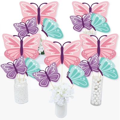 Big Dot Of Happiness Beautiful Butterfly - Floral Baby Shower Or Birthday Party Centerpiece Sticks - Table Toppers - Set Of 15 1 Big Dot Of Happiness Beautiful Butterfly - Floral Baby Shower Or Birthday Party Centerpiece Sticks - Table Toppers - Set Of 15