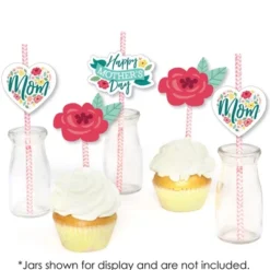 Big Dot Of Happiness Colorful Floral Happy Mother's Day - Paper Straw Decor - We Love Mom Party Striped Decorative Straws - Set Of 24 -Aurora Party Sales GUEST d5566675 bf14 4be5 9058 ce938058d1f6