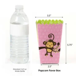 Big Dot Of Happiness Pink Monkey Girl - Baby Shower Or Birthday Favor Popcorn Treat Boxes - Set Of 12