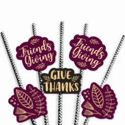 Big Dot Of Happiness Elegant Thankful For Friends - Paper Straw Decor - Friendsgiving Thanksgiving Party Striped Decorative Straws - Set Of 24 -Aurora Party Sales GUEST d6427007 634a 4d32 a9e5 099183e83e25