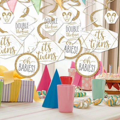 Big Dot Of Happiness It's Twins - Gold Twins Baby Shower Hanging Decor - Party Decoration Swirls - Set Of 40 1 Big Dot Of Happiness It's Twins - Gold Twins Baby Shower Hanging Decor - Party Decoration Swirls - Set Of 40