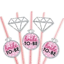 Big Dot Of Happiness Bride-to-Be Paper Straw Decor - Bridal Shower & Classy Bachelorette Party Striped Decorative Straws - Set Of 24 -Aurora Party Sales GUEST d96918ef 6b41 4a29 84e3 688f55942228