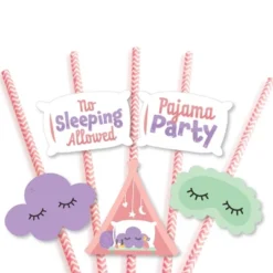 Big Dot Of Happiness Pajama Slumber Party - Paper Straw Decor - Girls Sleepover Birthday Party Striped Decorative Straws - Set Of 24 -Aurora Party Sales GUEST d9adf024 5321 41f6 813e bc2067fbade9