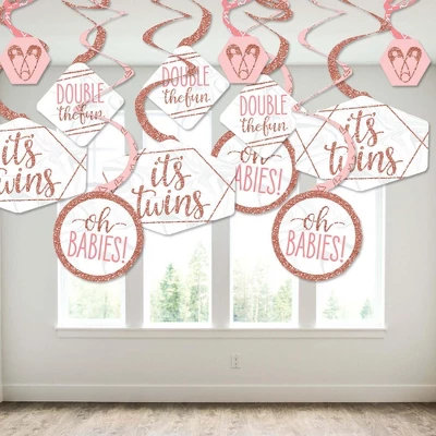 Big Dot Of Happiness It's Twin Girls - Pink And Rose Gold Twins Baby Shower Hanging Decor - Party Decoration Swirls - Set Of 40 2 Big Dot Of Happiness It's Twin Girls - Pink And Rose Gold Twins Baby Shower Hanging Decor - Party Decoration Swirls - Set Of 40 - Image 2