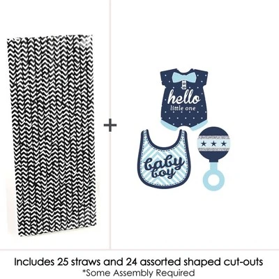 Big Dot Of Happiness Hello Little One - Blue And Silver Paper Straw Decor - Boy Baby Shower Striped Decorative Straws - Set Of 24 2 Big Dot Of Happiness Hello Little One - Blue And Silver Paper Straw Decor - Boy Baby Shower Striped Decorative Straws - Set Of 24 - Image 2