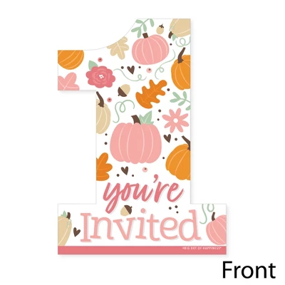 Big Dot Of Happiness 1st Birthday Girl Little Pumpkin - Shaped Fall First Birthday Party Invitation Cards With Envelopes - Set Of 12 2 Big Dot Of Happiness 1st Birthday Girl Little Pumpkin - Shaped Fall First Birthday Party Invitation Cards With Envelopes - Set Of 12 - Image 2