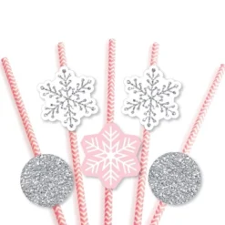 Big Dot Of Happiness Pink Winter Wonderland - Paper Straw Decor - Holiday Snowflake Birthday Party Or Baby Shower Striped Decorative Straws -Set Of 24 -Aurora Party Sales GUEST dc2831df 9f92 49ab b17e 3c9d1e9c95e0