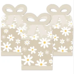 Big Dot Of Happiness Tan Daisy Flowers - Square Favor Gift Boxes - Floral Party Bow Boxes - Set Of 12