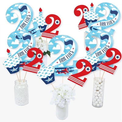 Big Dot Of Happiness 2nd Birthday Taking Flight - Airplane - Vintage Plane Second Birthday Party Centerpiece Sticks - Table Toppers - Set Of 15 1 Big Dot Of Happiness 2nd Birthday Taking Flight - Airplane - Vintage Plane Second Birthday Party Centerpiece Sticks - Table Toppers - Set Of 15