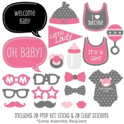 Big Dot Of Happiness Baby Girl - Baby Shower Photo Booth Props Kit - 20 Count