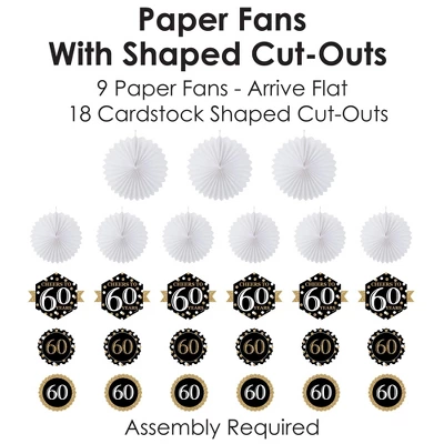 Big Dot Of Happiness Adult 60th Birthday - Gold - Hanging Birthday Party Tissue Decoration Kit - Paper Fans - Set Of 9 3 Big Dot Of Happiness Adult 60th Birthday - Gold - Hanging Birthday Party Tissue Decoration Kit - Paper Fans - Set Of 9 - Image 3