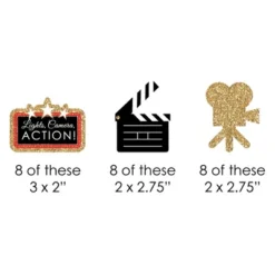 Big Dot Of Happiness Red Carpet Hollywood - Paper Straw Decor - Movie Night Party Striped Decorative Straws - Set Of 24