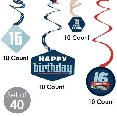Big Dot Of Happiness Boy 16th Birthday - Sweet Sixteen Birthday Party Hanging Decor - Party Decoration Swirls - Set Of 40 3 Big Dot Of Happiness Boy 16th Birthday - Sweet Sixteen Birthday Party Hanging Decor - Party Decoration Swirls - Set Of 40 - Image 3