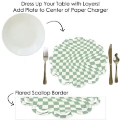 Big Dot Of Happiness Sage Green Checkered Party - Round Table Decorations - Paper Chargers - Place Setting For 12 -Aurora Party Sales GUEST e3255d55 9c86 4bb1 a62d 256f5f202625