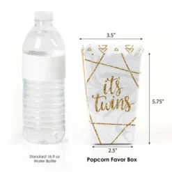 Big Dot Of Happiness It's Twins - Gold Twins Baby Shower Favor Popcorn Treat Boxes - Set Of 12