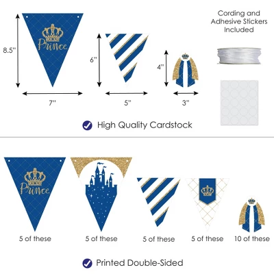 Big Dot Of Happiness Royal Prince Charming - DIY Baby Shower Or Birthday Party Pennant Garland Decoration - Triangle Banner - 30 Pieces 2 Big Dot Of Happiness Royal Prince Charming - DIY Baby Shower Or Birthday Party Pennant Garland Decoration - Triangle Banner - 30 Pieces - Image 2