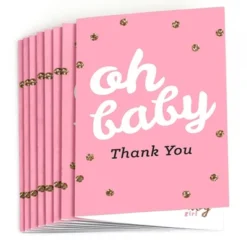 Big Dot Of Happiness Hello Little One - Pink And Gold - Girl Baby Shower Thank You Cards (8 Count)