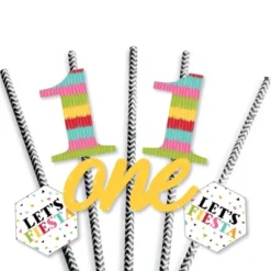 Big Dot Of Happiness 1st Birthday Let's Fiesta - Paper Straw Decor - Fiesta First Birthday Party Striped Decorative Straws - Set Of 24 -Aurora Party Sales GUEST e58aabde f5dd 4806 bb3d 524907751fb7