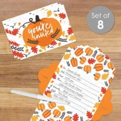 Big Dot Of Happiness Fall Pumpkin - Fill-In Cards - Halloween Or Thanksgiving Party Fold And Send Invitations - Set Of 8