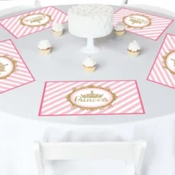 Big Dot Of Happiness Little Princess Crown - Party Table Decorations - Pink And Gold Princess Baby Shower Or Birthday Party Placemats - Set Of 16