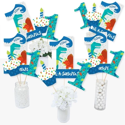 Big Dot Of Happiness 1st Birthday Roar Dinosaur - ONEasaurus Dino First Birthday Party Centerpiece Sticks - Table Toppers - Set Of 15 1 Big Dot Of Happiness 1st Birthday Roar Dinosaur - ONEasaurus Dino First Birthday Party Centerpiece Sticks - Table Toppers - Set Of 15