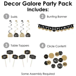Big Dot Of Happiness Adult 80th Birthday - Gold - Birthday Party Supplies Decoration Kit - Decor Galore Party Pack - 51 Pieces