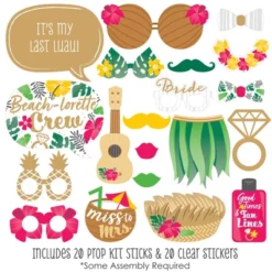 Big Dot Of Happiness Last Luau - Tropical Bachelorette Party And Bridal Shower Photo Booth Props Kit - 20 Count