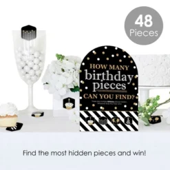 Big Dot Of Happiness Adult Happy Birthday - Gold - Birthday Party Scavenger Hunt - 1 Stand And 48 Game Pieces - Hide And Find Game