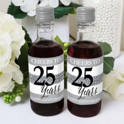 Big Dot Of Happiness We Still Do - 25th Wedding Anniversary - Mini Wine And Champagne Bottle Label Stickers - Anniversary Party Favor Gift - Set Of 16 -Aurora Party Sales GUEST ea60ec89 5d44 484a 821d 54ffa785e562