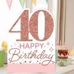Big Dot Of Happiness 40th Pink Rose Gold Birthday - Happy Birthday Giant Greeting Card - Big Shaped Jumborific Card - 16.5 X 22 Inches
