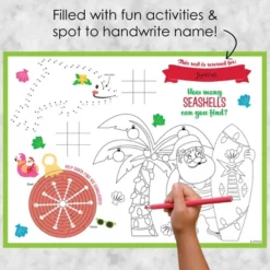 Big Dot Of Happiness Tropical Christmas - Paper Beach Santa Holiday Party Coloring Sheets - Activity Placemats - Set Of 16